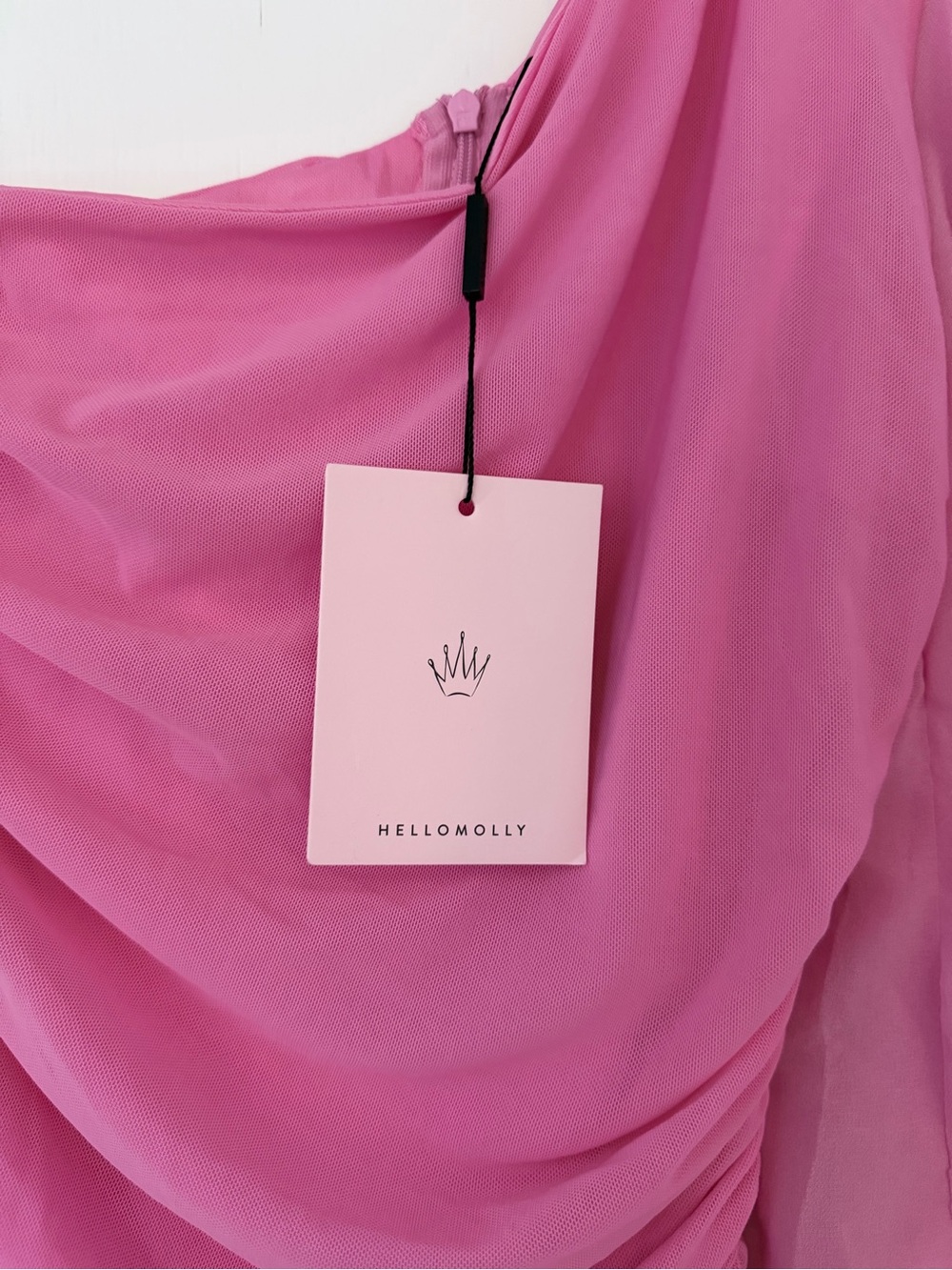 Hello Molly One-Shoulder Ruched Mini Dress in Fuchsia Pink - Picture 3 of 6